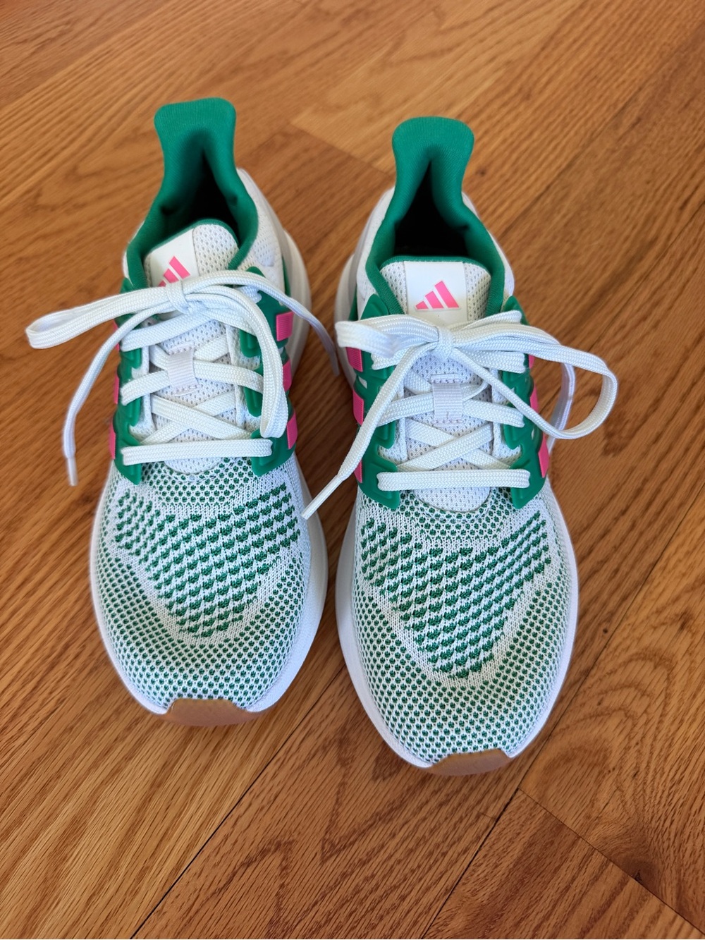 adidas Kids White Sneakers with Green and Pink Accents